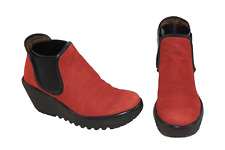 FLY London red and black matt leather pull on ankle boots UK size 4. EU 37