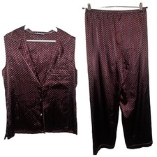 Marks And Spencer Burgundy Silky Pyjamas Size 12 Bnwot top and trousers 