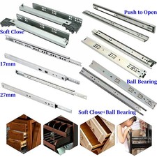 Pair 182mm-700mm Drawer Runner Draw Slide Soft Close / Push Open / Ball Bearing