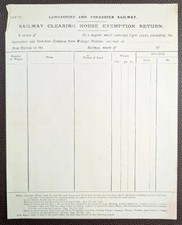 Early 1900's Lancashire & Yorkshire Railway Clearing House Exemption Return Form