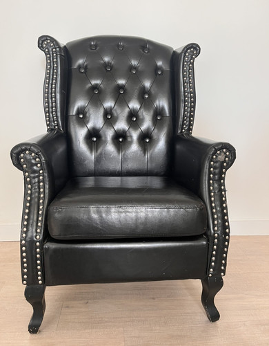 Black leather chesterfield - leather,