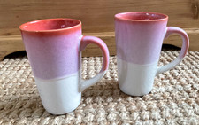 2x Fox & Ivy for Tesco Pink White Ombre Stoneware Tall Latte Coffee Mugs