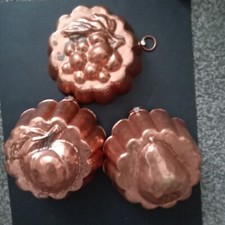 Three Copper Moulds,  Grape, Pear And Apple