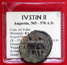VF Justin II Sophia Follis Cyzicus 575AD Genuine Byzantine Coin & Coin Wallet