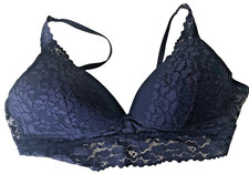 Secret Possessions Bra/Bralette Navy XL Padded Non Wired Soft Moulded Lace Trim