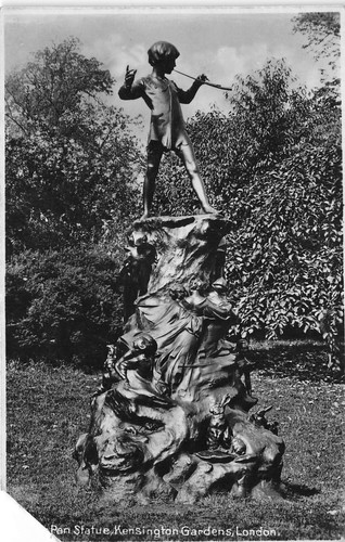 Rppc peter pan statue - rppc,