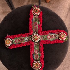Vintage Tribal Kuchi Beaded /glass Panel for clothes, cross. Restoration.
