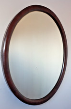 Beautiful Vintage 1940's Bevelled Edged Oval Wooden Framed Mirror 66 cm wide