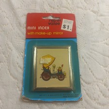 Woolworth New Old Stock Mini Index W/ Make Up Mirror Old Fashioned Car Design 