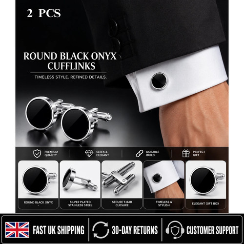 Round black onyx stone - stone, silver