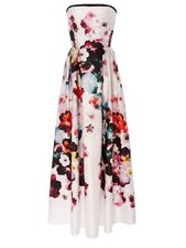 Elie Saab Evening Dress Gown Strapless White Floral Satin Silk size IT 40 UK 8