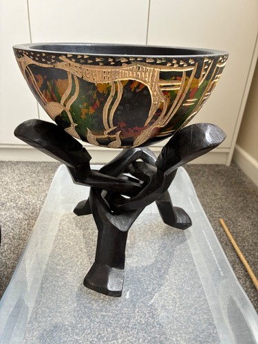 Hand carved bowl and stand - hand,