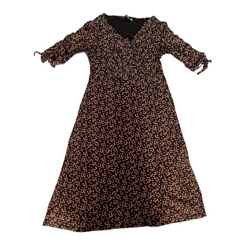 Black orange floral print - black,