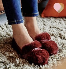 Butterfly Twists Merlot Velvet & Faux Fur Slip On Loafers UK Size 8 | REF DHW#