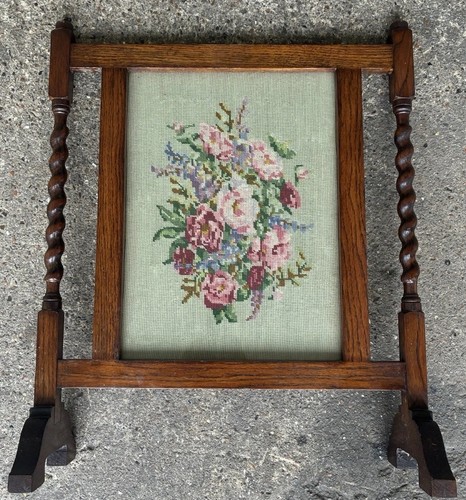 Antique firescreen embroidered - firescreen,