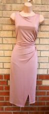 TOPSHOP DUSTY PINK SLINKY LYCRA WRAP HEM RUCHED SIDE BODYCON MIDI DRESS 8 S 