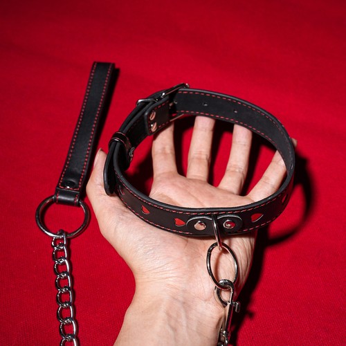 Leather chain lead leash - leather,