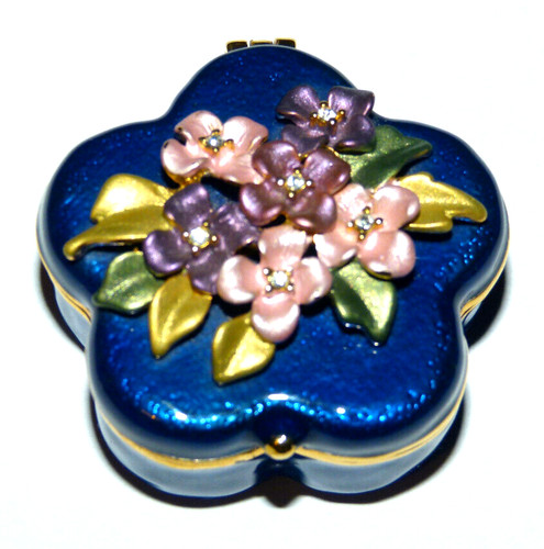 Blue enamelled floral pill box - pill,