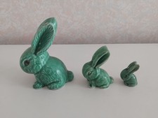 Set 3 Sylvac Green Rabbits Largest 13cm - Sadly All Damaged