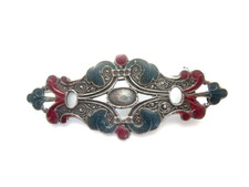 NICE ARTS & CRAFTS ANTIQUE 1900s ART NOUVEAU 925 STERLING SILVER & ENAMEL BROOCH