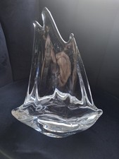 Daum France Crystal Clear Glass Sail Boat 7.7" Inches Tall