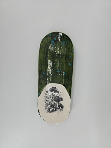 Green pottery tray with - green,