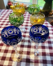 Elegant Coloured Cut Glass Wine Glasses