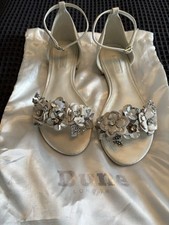 Dune Ivory Satin Bridal Flower Flat Sandal Shoes Size 4