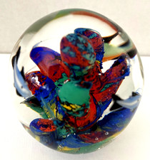 Large Vintage Glass Paperweight Fish Bowl / Coral Hand blown Vibrant