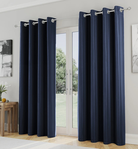 Faux silk navy eyelet - navy, blackout