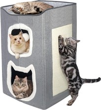 2 Layer Cat House AUCTION Beds for Indoor Cats with Scratch Pad and Fluffy Ball