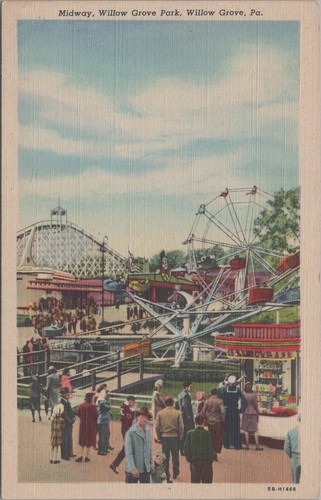 Postcard amusement park midway - amusement,