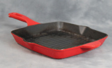 Waitrose John Lewis Cerise Red Cast Iron Large Square Griddle Frying Pan Skillet