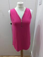 Kim & Co Brazil Knit Zipper Detail Sleeveless Top  Hot Pink New Size Small