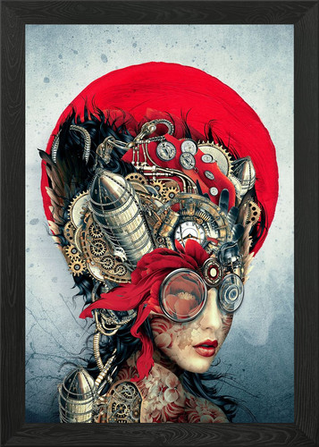 Steampunk girl framed wall - girl,