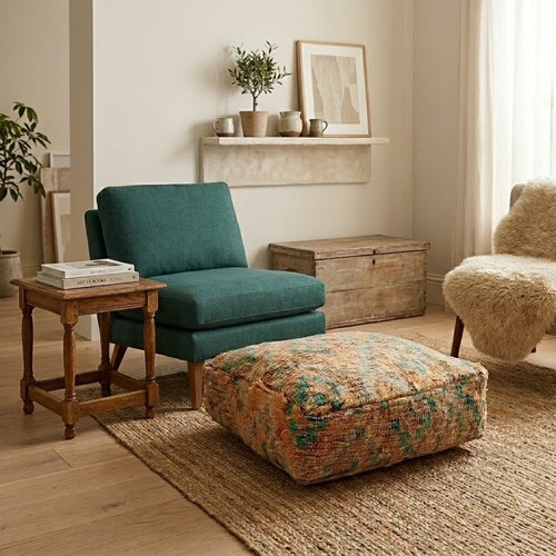 Handmade moroccan wool pouf - wool,