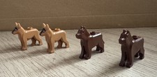 LEGO Dog, Alsatian, German Shepherd, black eyes and nose pattern x2 and 2 wolfs 