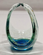 Vintage Handmade Mdina / Murano Art Glass Basket Blue Green