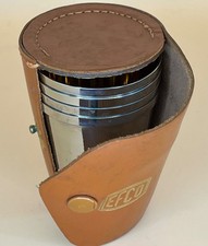 4 x Vintage Stainless Steel Stacking Stirrup Cups in Leather Case Stamped EFCO