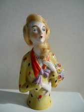 Unusual Vintage German porcelain pin cushion Half doll with shoulder length hair