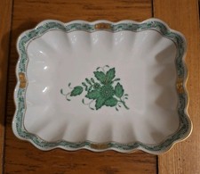 Herend Chinese Bouquet Green Handpainted rectangular Dish
