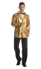 Adult Mens Elvis Presley Costume Gold Blazer Suit Fancy Dress Party Outfit New