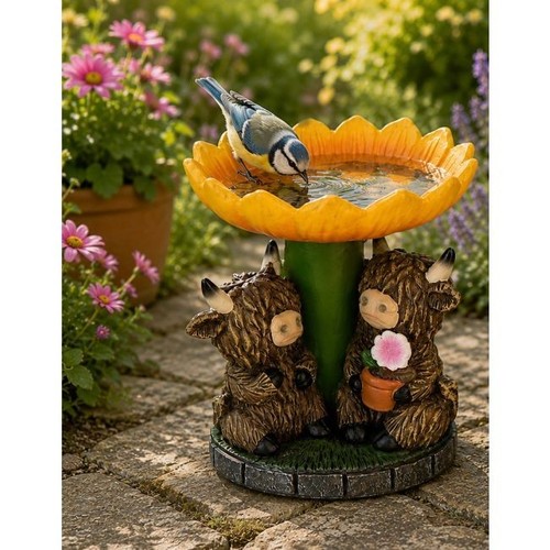 Highland cow bird - bath,