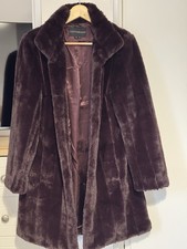 Centigrade Ladies Faux Fur Coat Dark Plum Size Medium Two Side Pockets