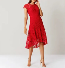 Coast Red Lace Asymmetric Dress Size 12 RRP £129 Wedding Party Occasion