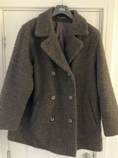 M & S,  BROWN  MID LENGTH BOUCLE COAT. SIZE 18