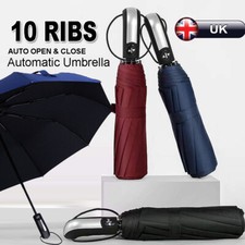 UMBRELLA 10 RIBS LARGE STRONG AUTOMATIC OPEN CLOSE FOLDING RAIN WINDPROOF TRAVEL