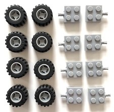 8 x LEGO Wheels Tyres Axles Bundle / Lot - Black & Grey Vehicle Parts 6014 4488