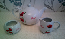 Dunelm Poppy Tea Set - Tea Pot, Milk Jug, Sugar Bowl