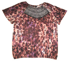 Next purple mix print short sleeve elasticated hem cotton top size 14